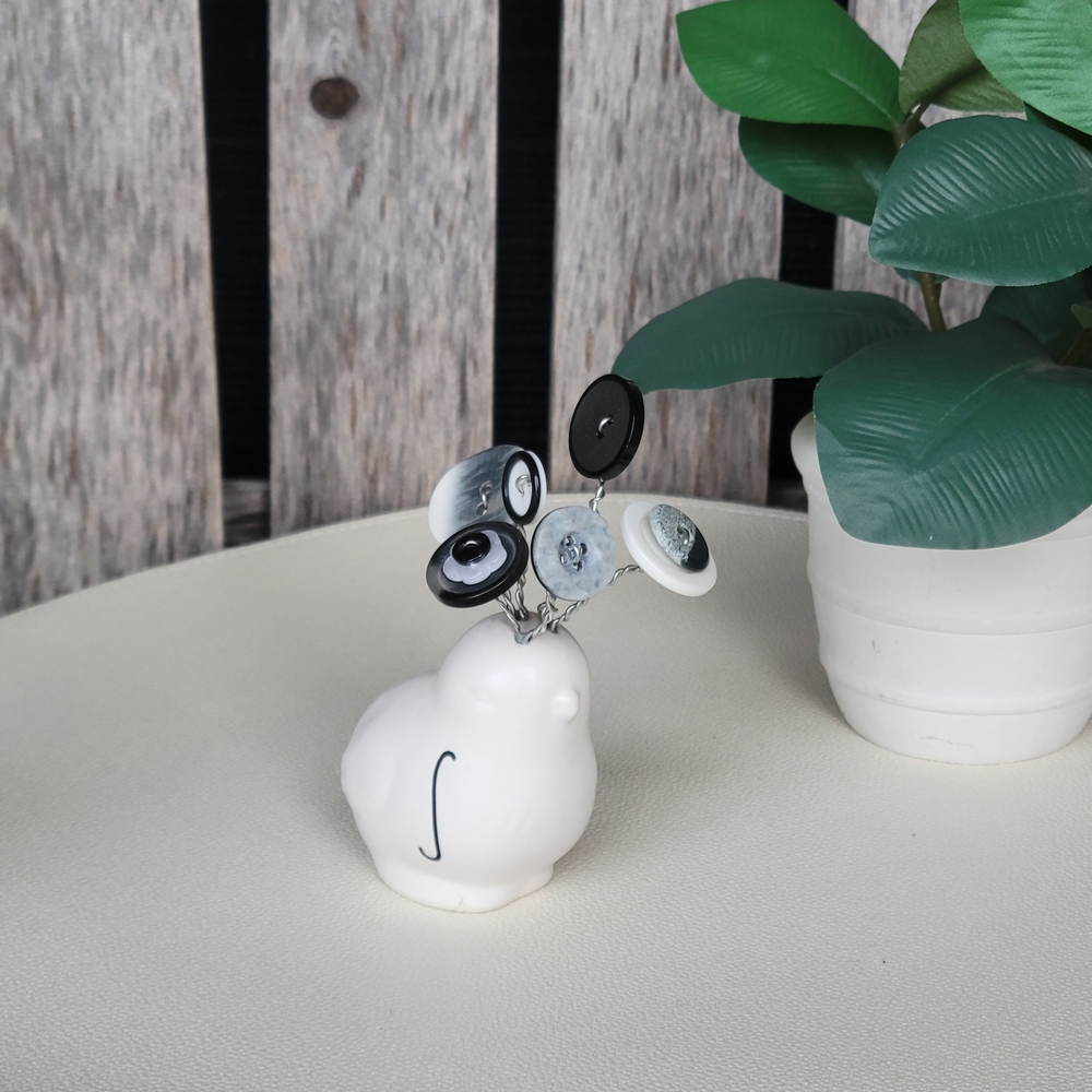 White Ceramic Rae Dunn Bird with Button Flower Accents - Picture 2 of 11